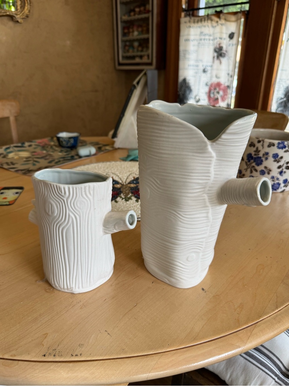 Anthropologie Sherry Olsen White Ceramic Tree-Trunk Vases